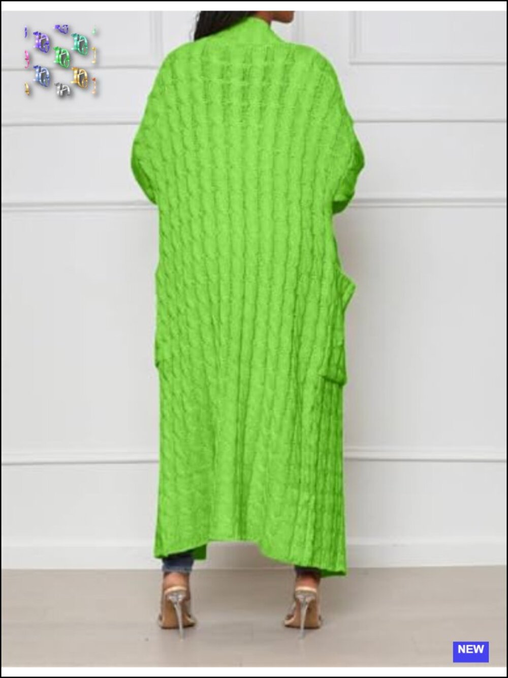 Women's Extra Long Chunky Cable Knit Cardigan with Pockets - Picture 2 of 5